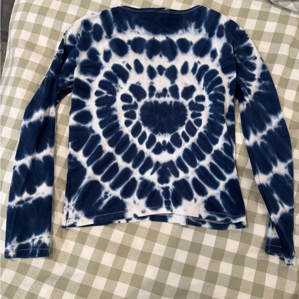 Navy and White Tie-Dye Long Sleeve Top